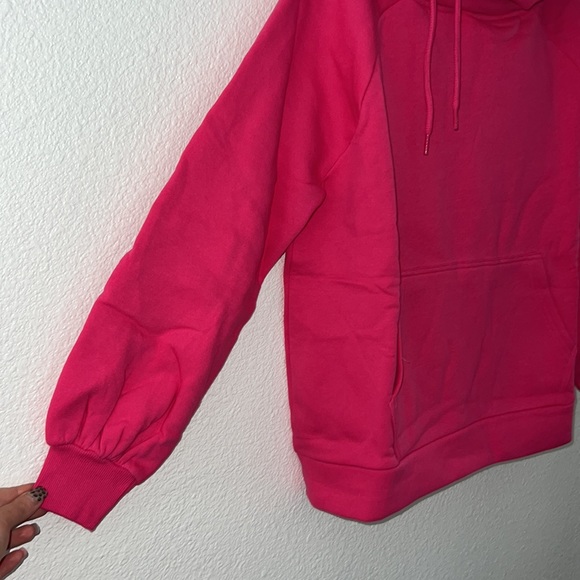 ZENANA • Hot Pink Side Tie Longline Hoodie with Kangaroo Pocket - Picture 4 of 5